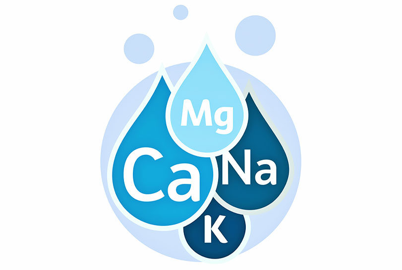 ilustration of a water drop full of minerals calcium potassium magnesium sodium