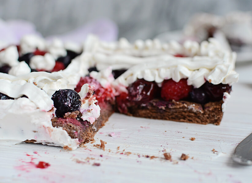 Chocolate Crust Pie With Berry Filling and Cream Cheese Topping