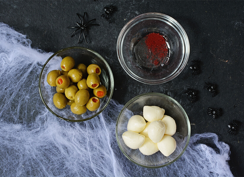 Eyeballs with Olive and Cheese ingredients